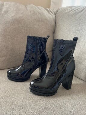 TOP Moda Black Patent Chunky Platform Ankle Boots